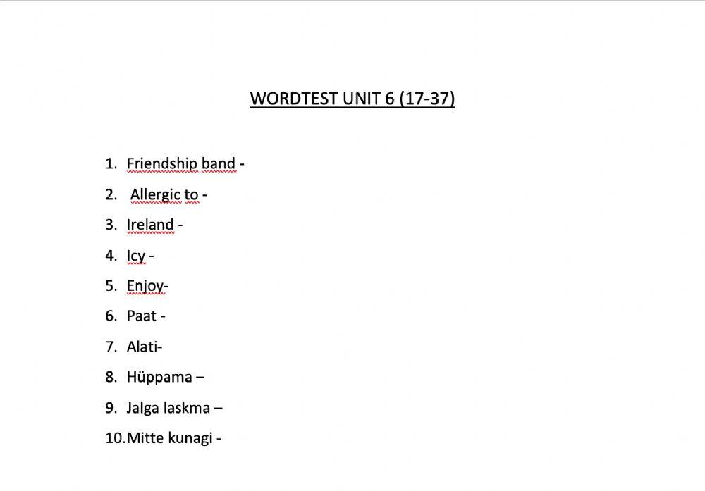 Wordtest Unit 6 (17-37)
