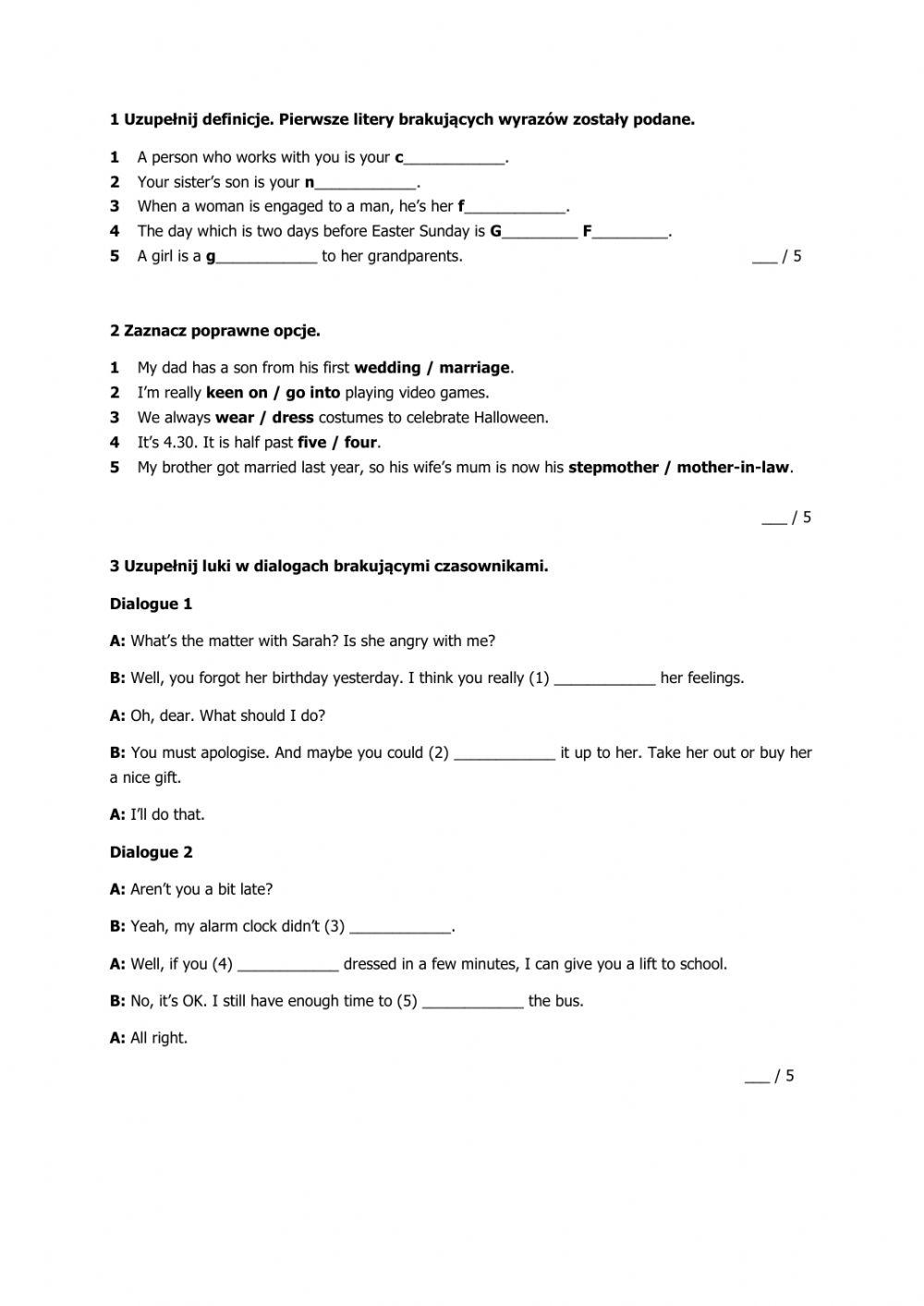 E 8 vocabulary short test 5