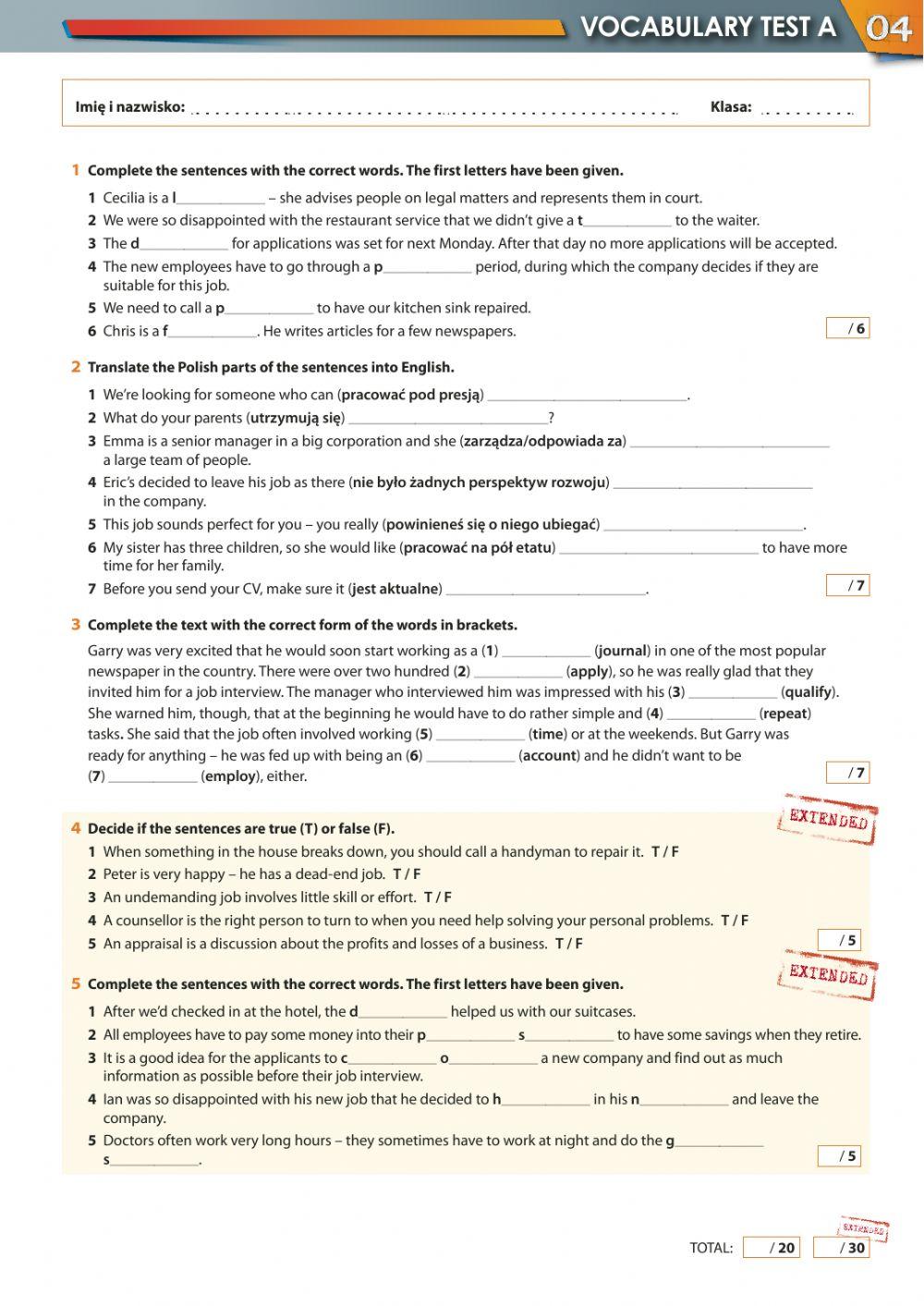 Matura Repetytorium U4 Vocab Test
