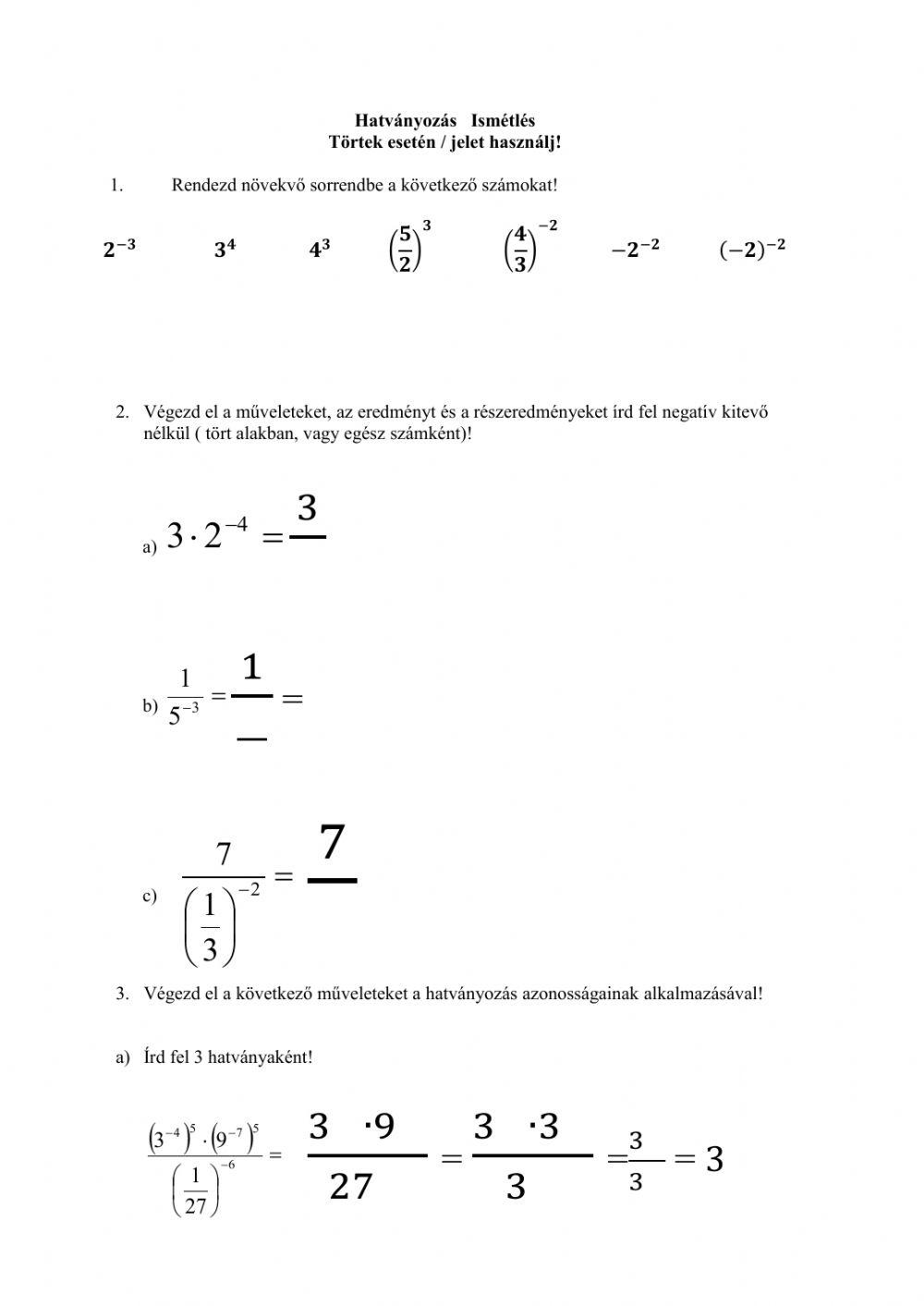 Hatványozás ismétlés