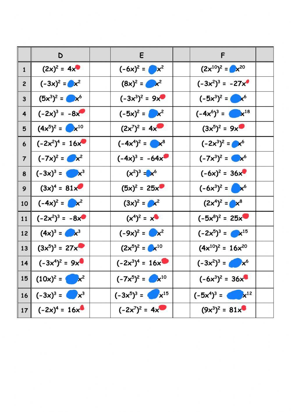 Cálculo mental 10: Potencias de monomios