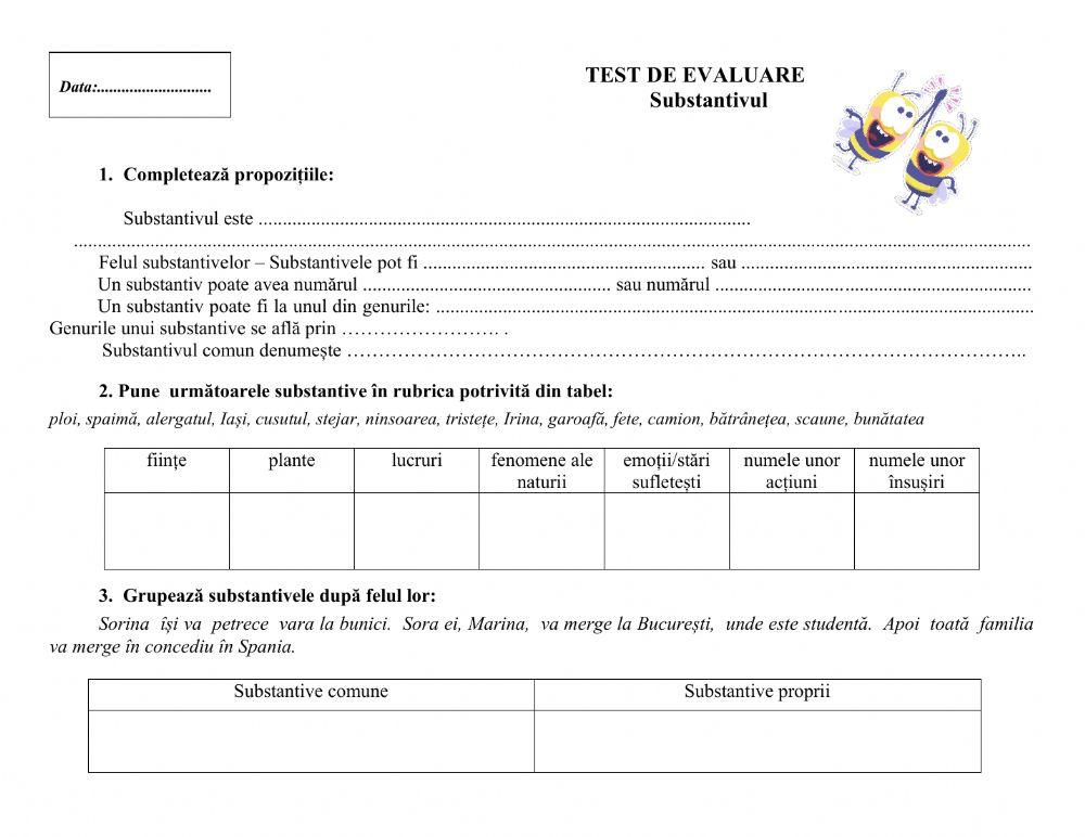 Substantivul - evaluare