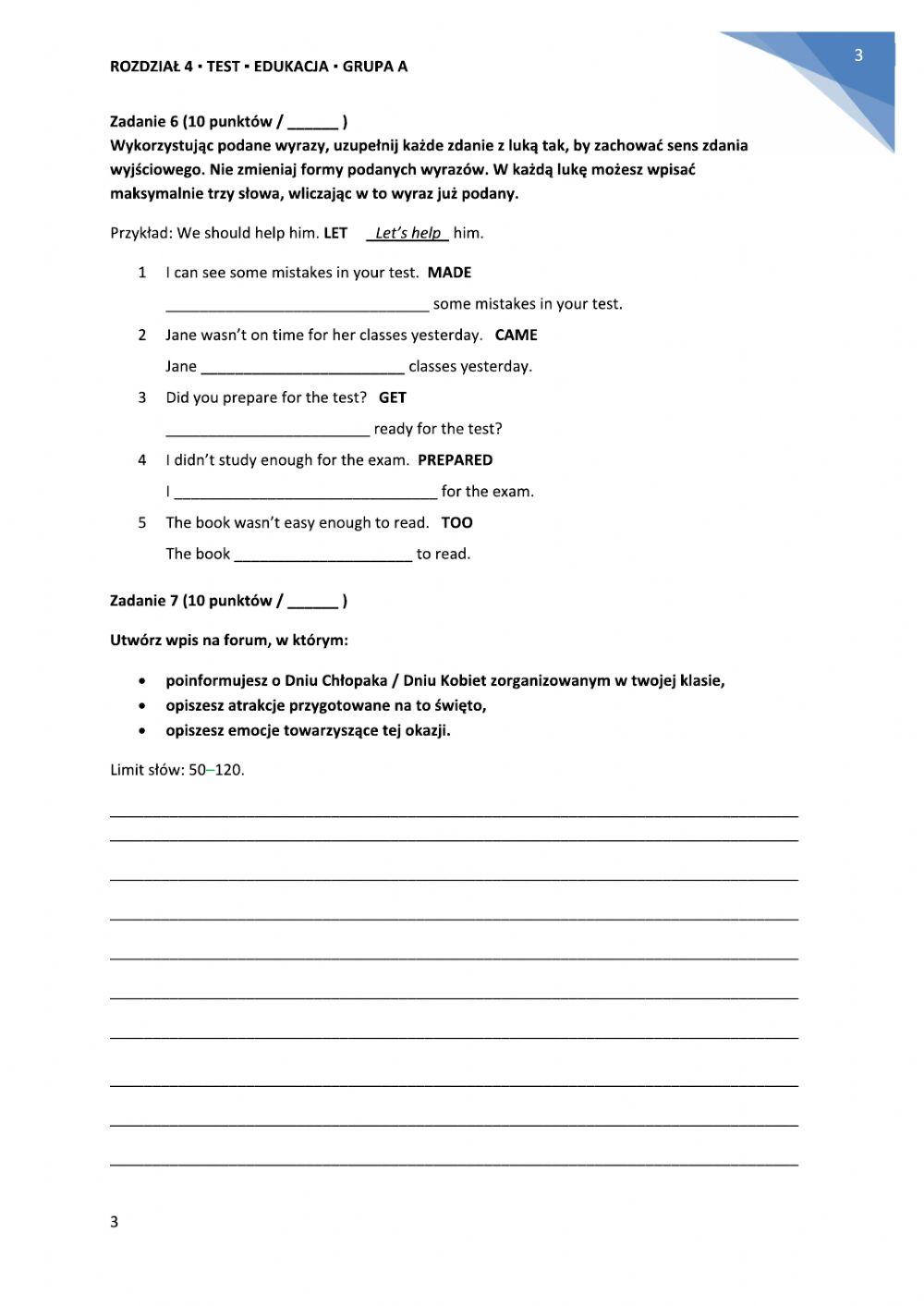 Egzamin ósmoklasisty test unit 4 (kl 8)