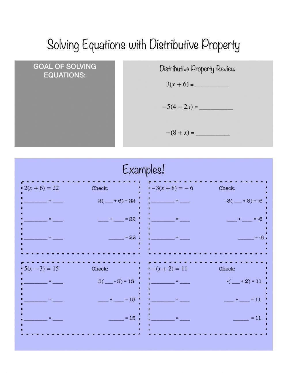 Solving Equations with Distributive Property Notes (algebra)