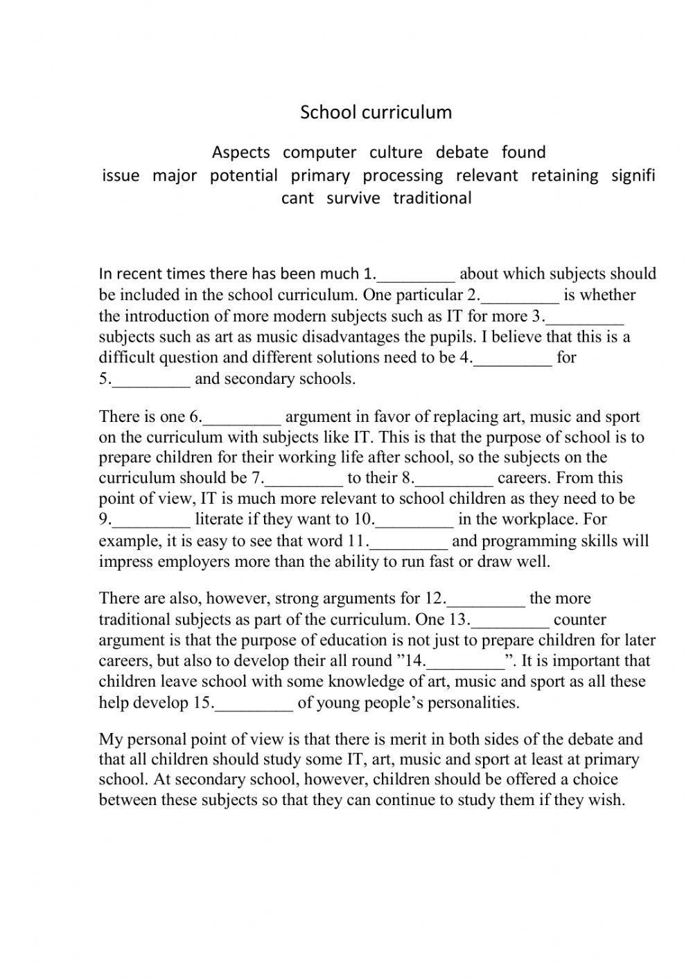 School curriculum essay