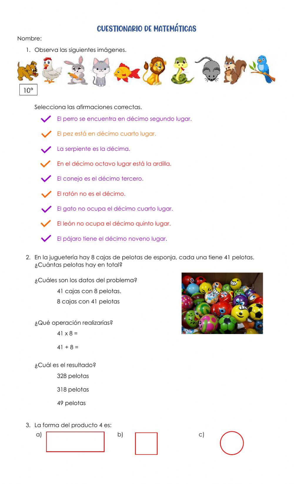 Cuestionario Matemáticas