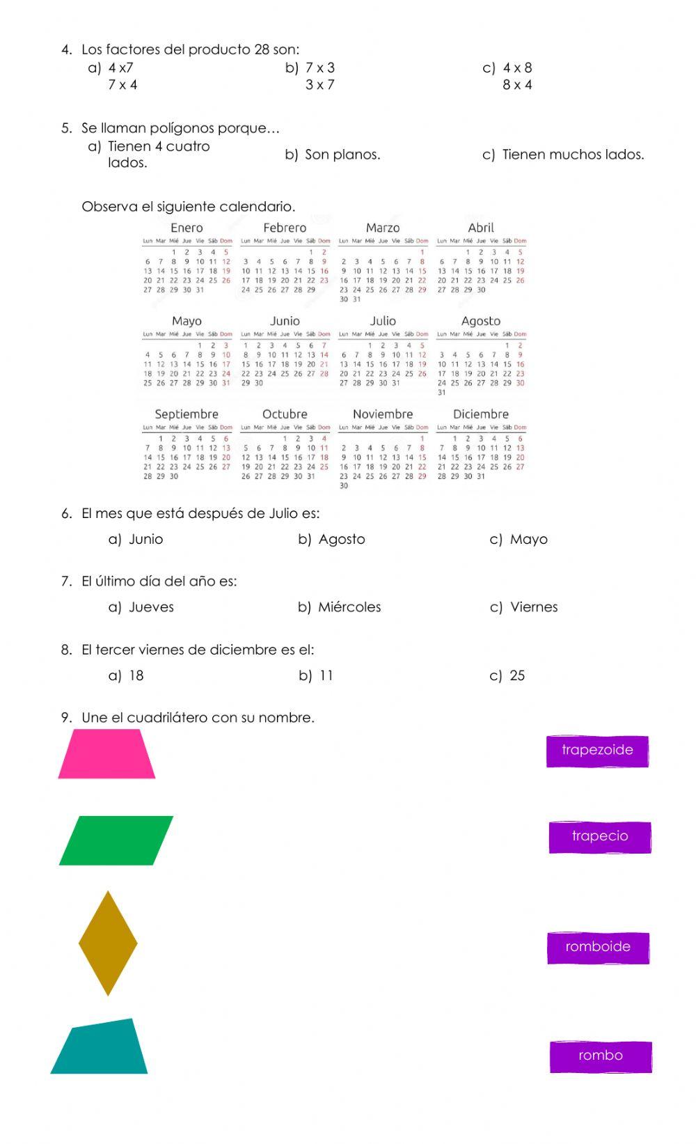 Cuestionario Matemáticas