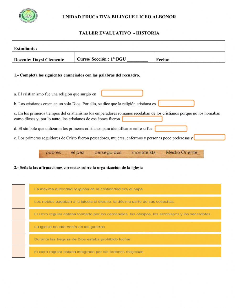 Taller historia evaluacion
