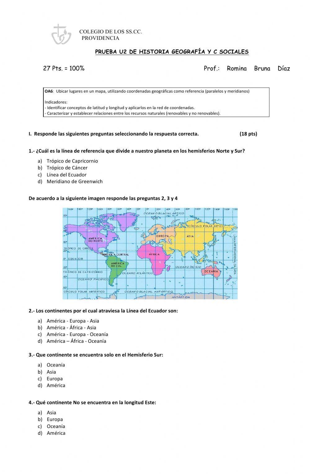 Prueba U2 4º básico