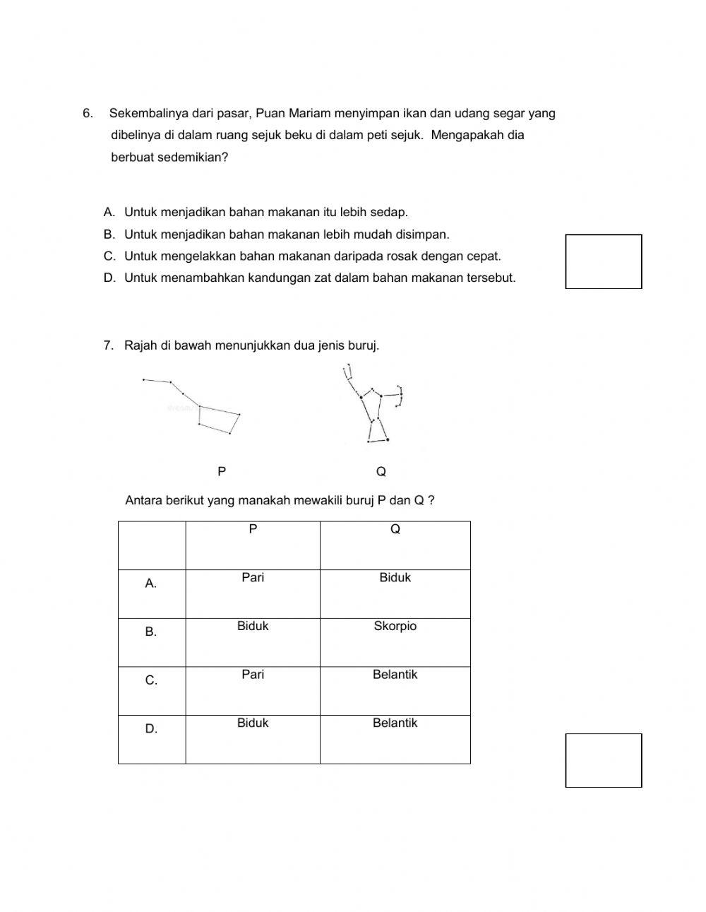 Kuiz Sains Tahun 6 (Set 2)
