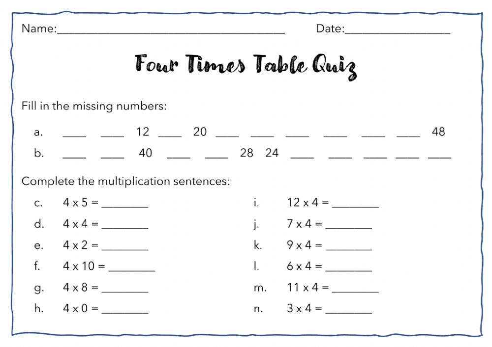 4 Times Table Quiz