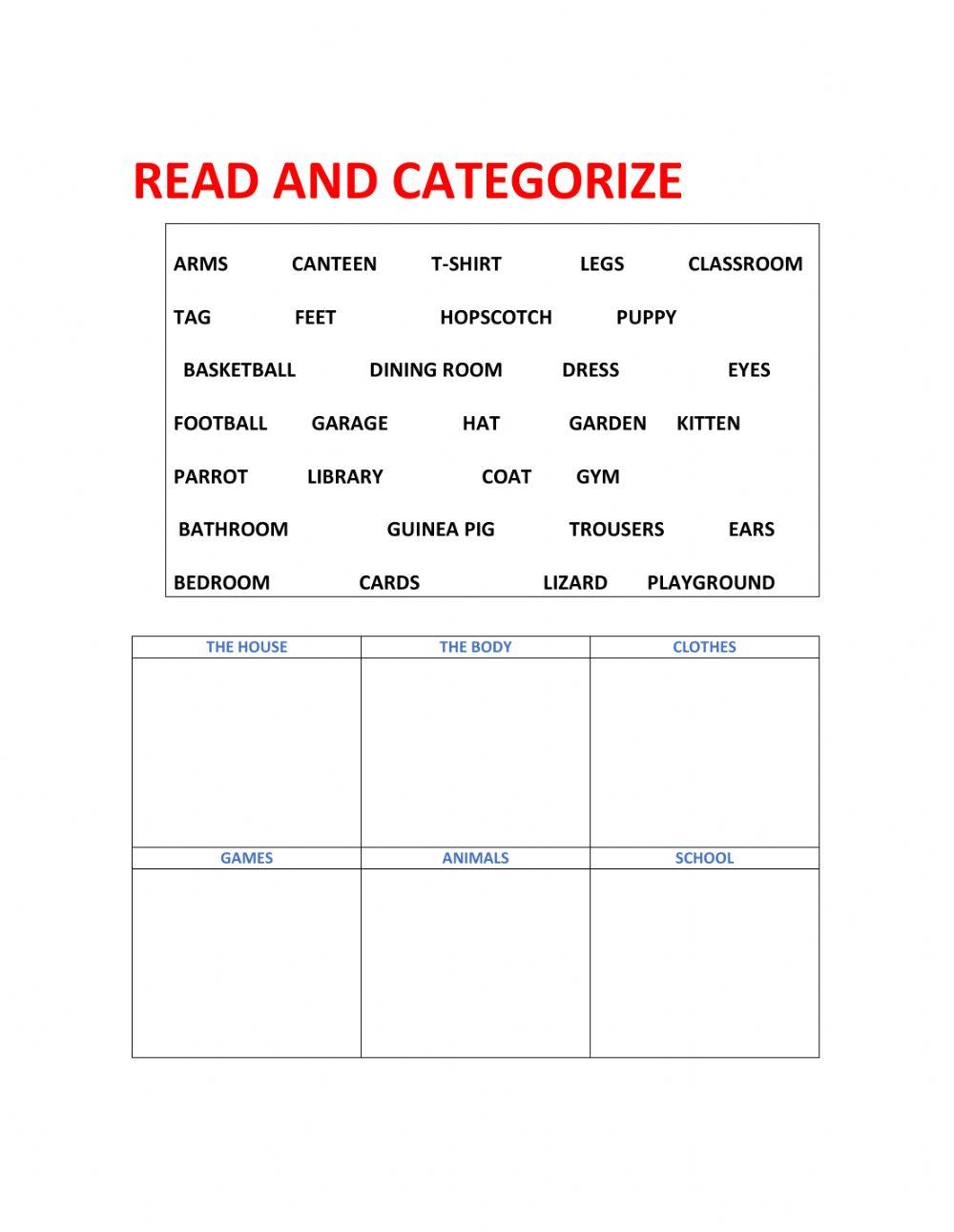 Categorize vocabulary