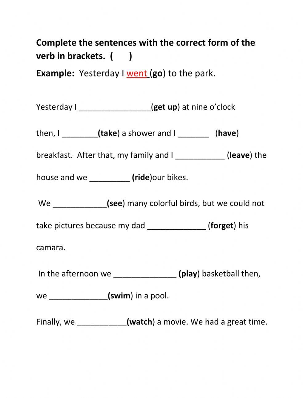 Regular and irregular verbs simple past form