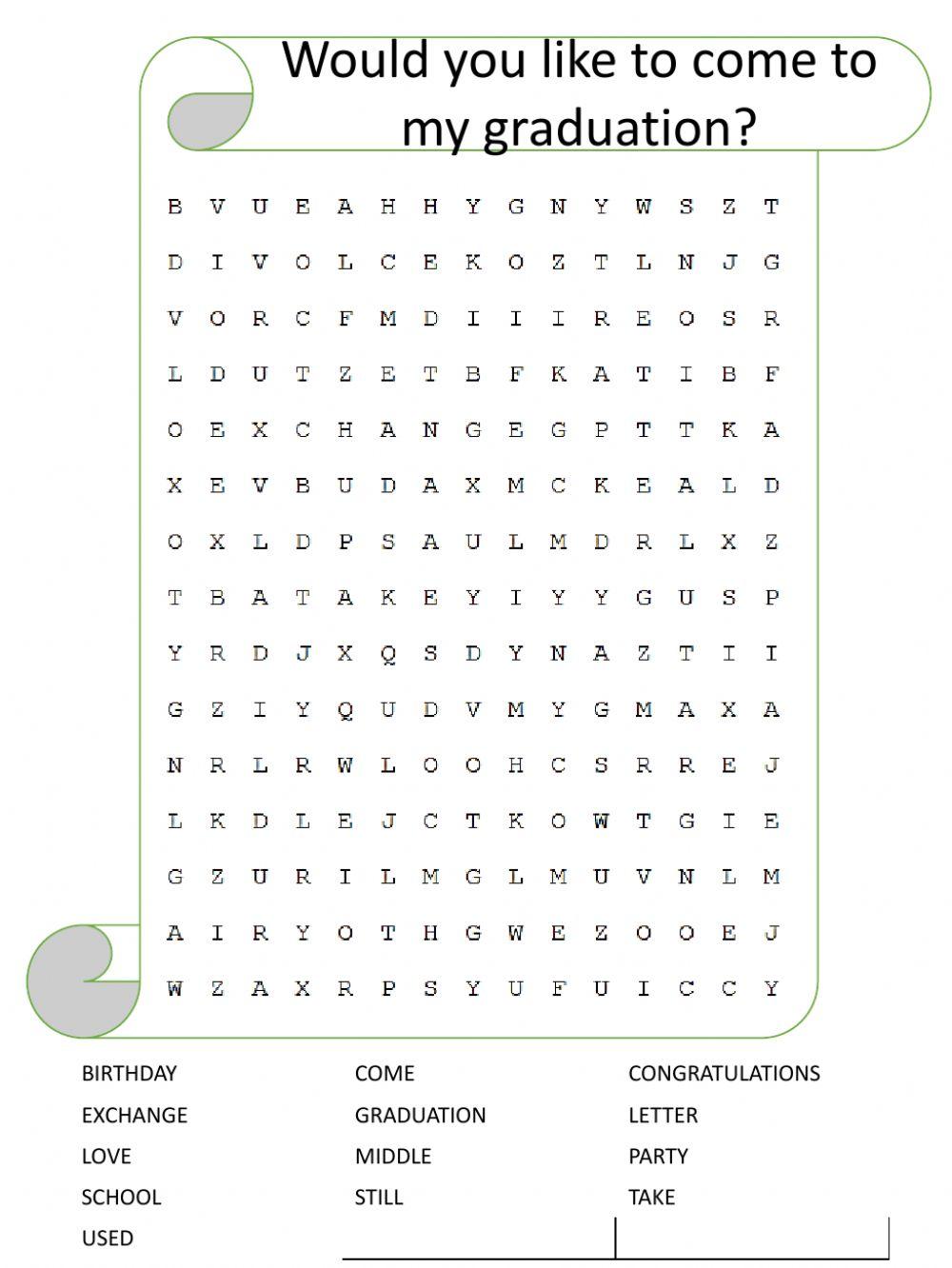 Would you like to come to my graduation? - Word Search