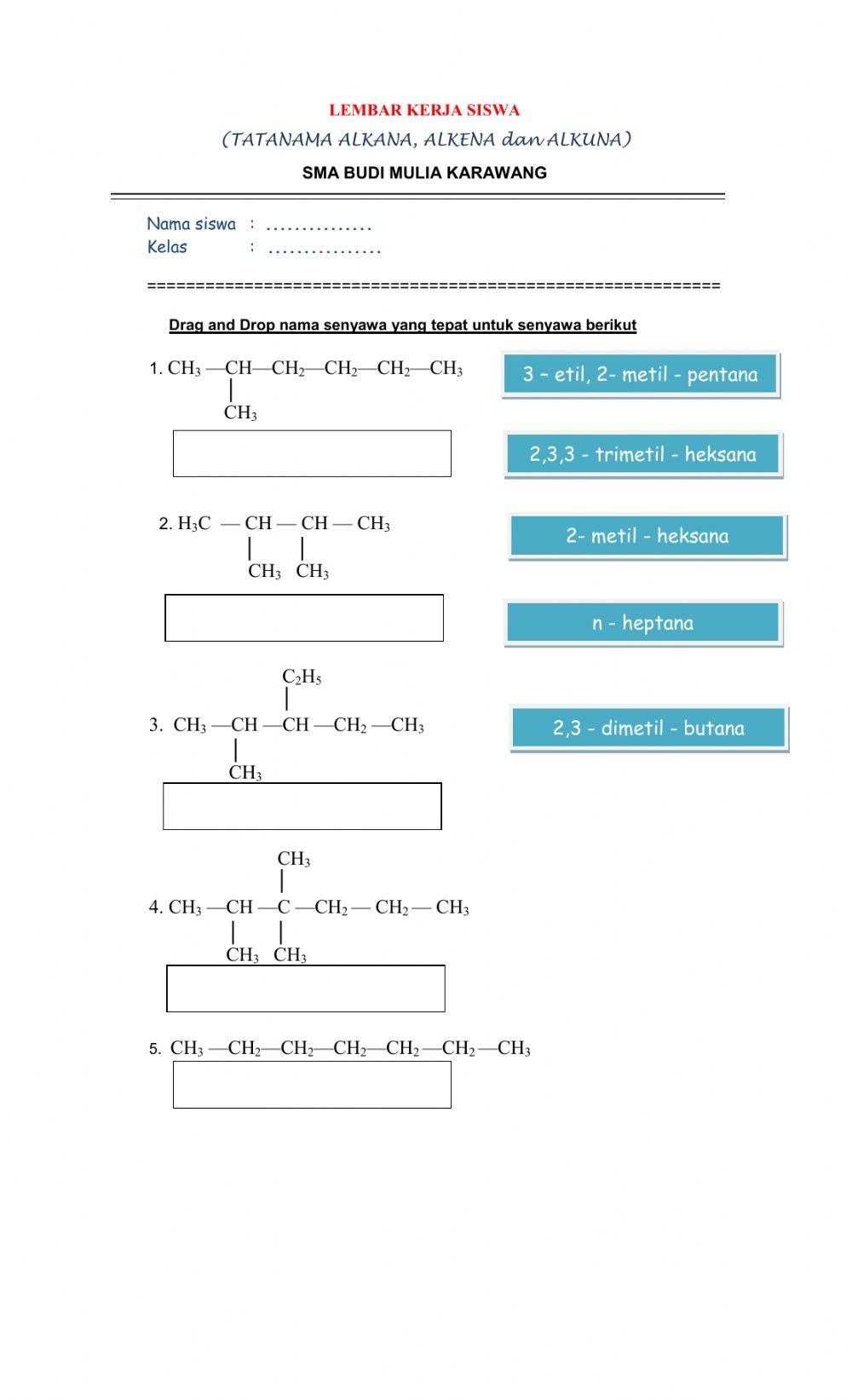 Tatanama alkana alkena alkuna