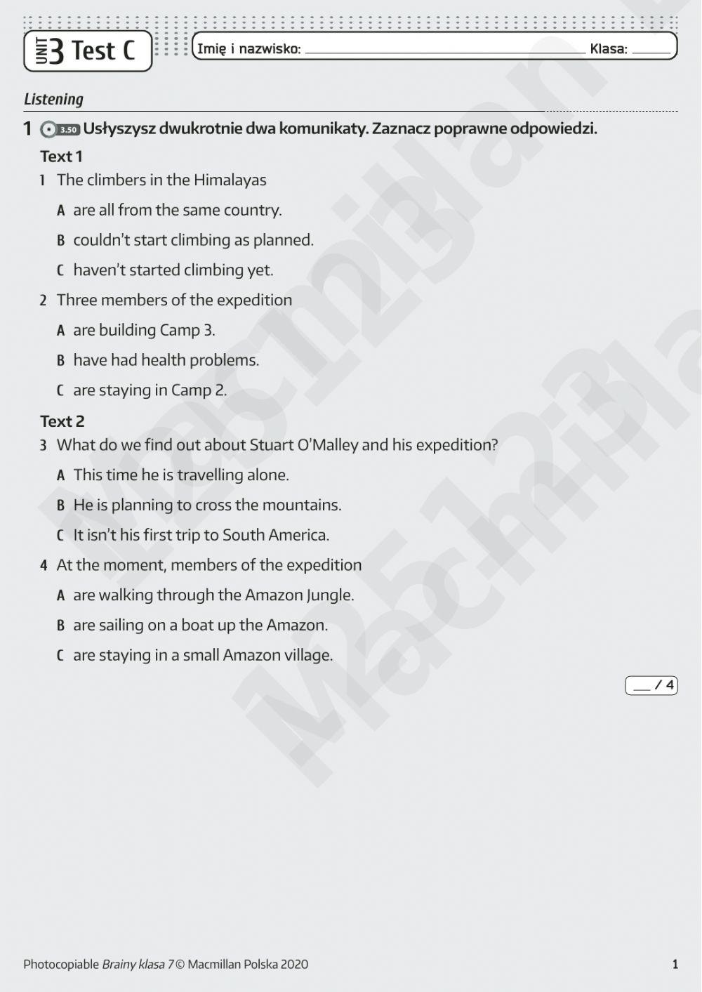 Brainy 7 unit 3 test c
