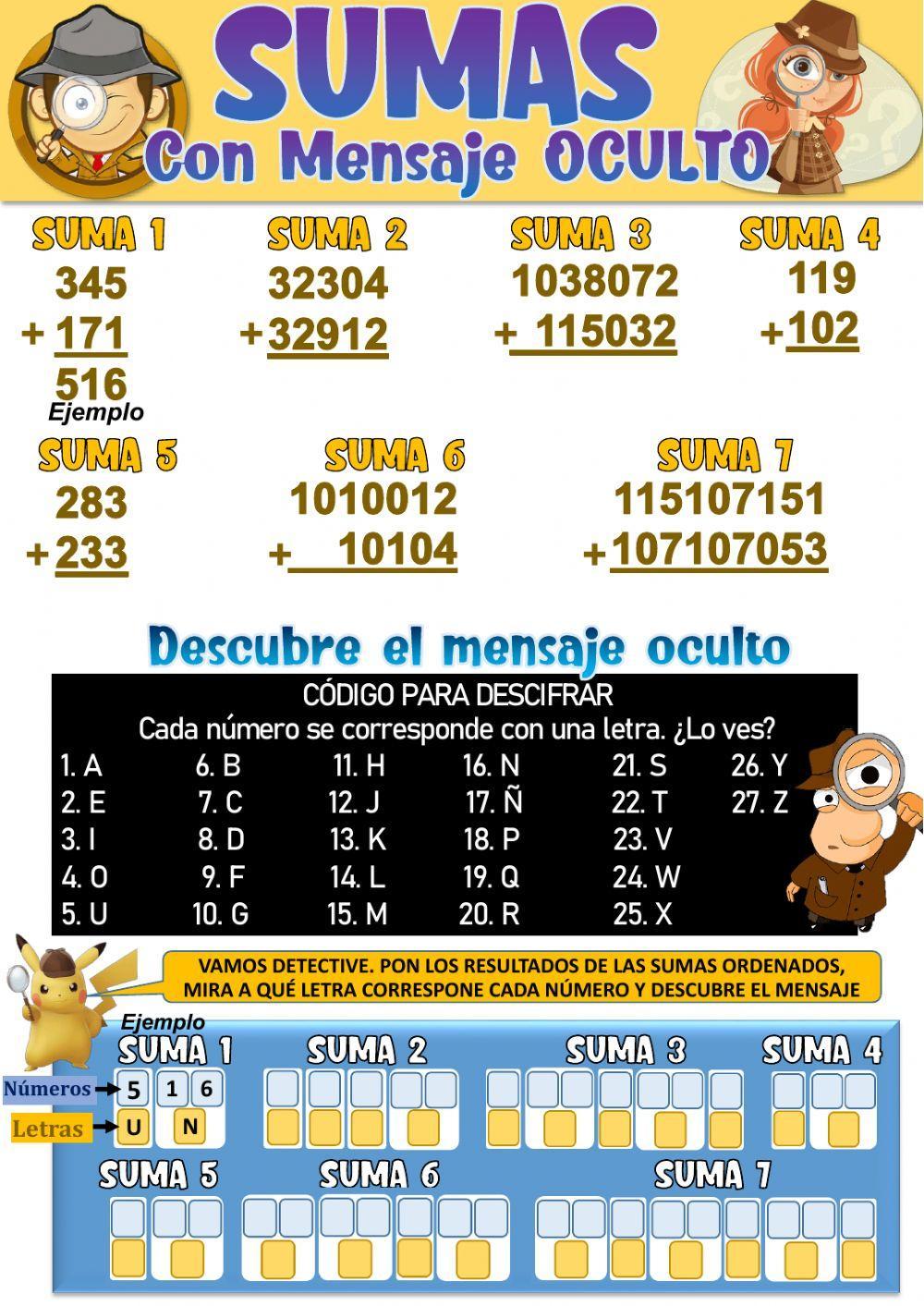 Sumas con mensaje oculto Sumas con mensaje oculto