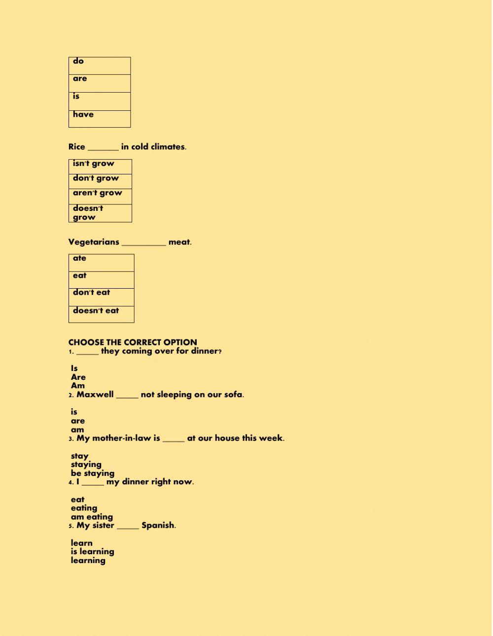 Exam (simple present vs present progressive)