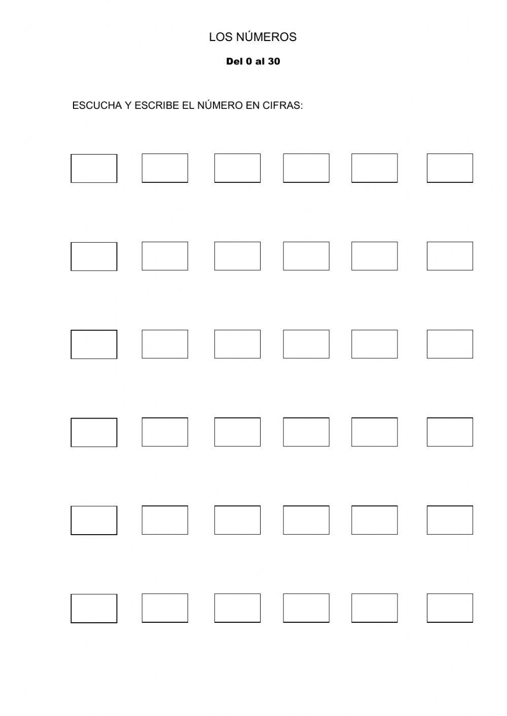 Los números del 0 al 30