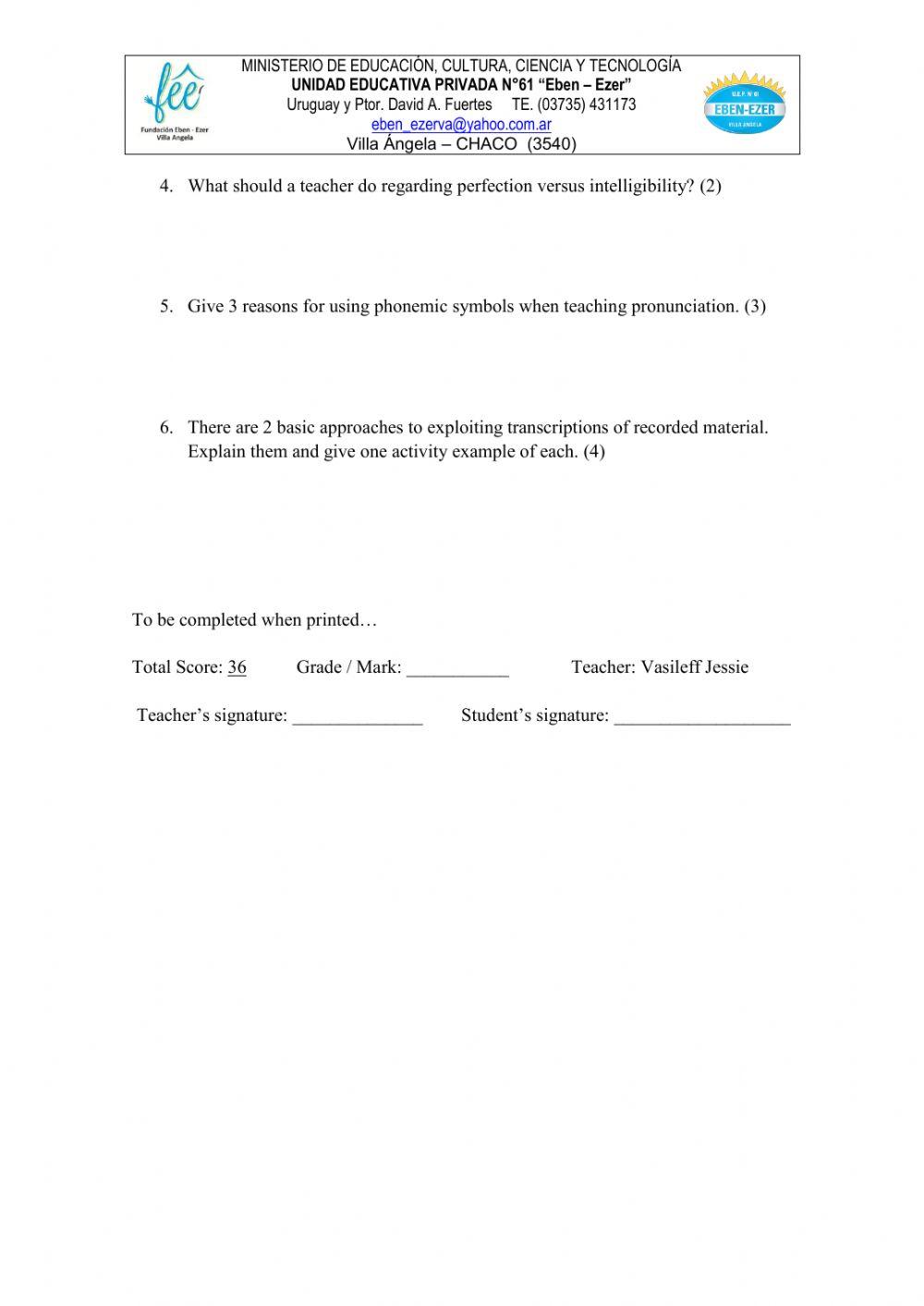 Phonetics and phonology 4 Final exam