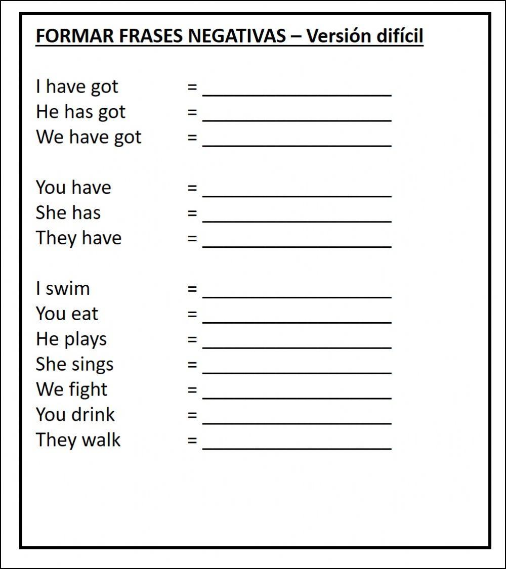 Formar frases negativas - difícil
