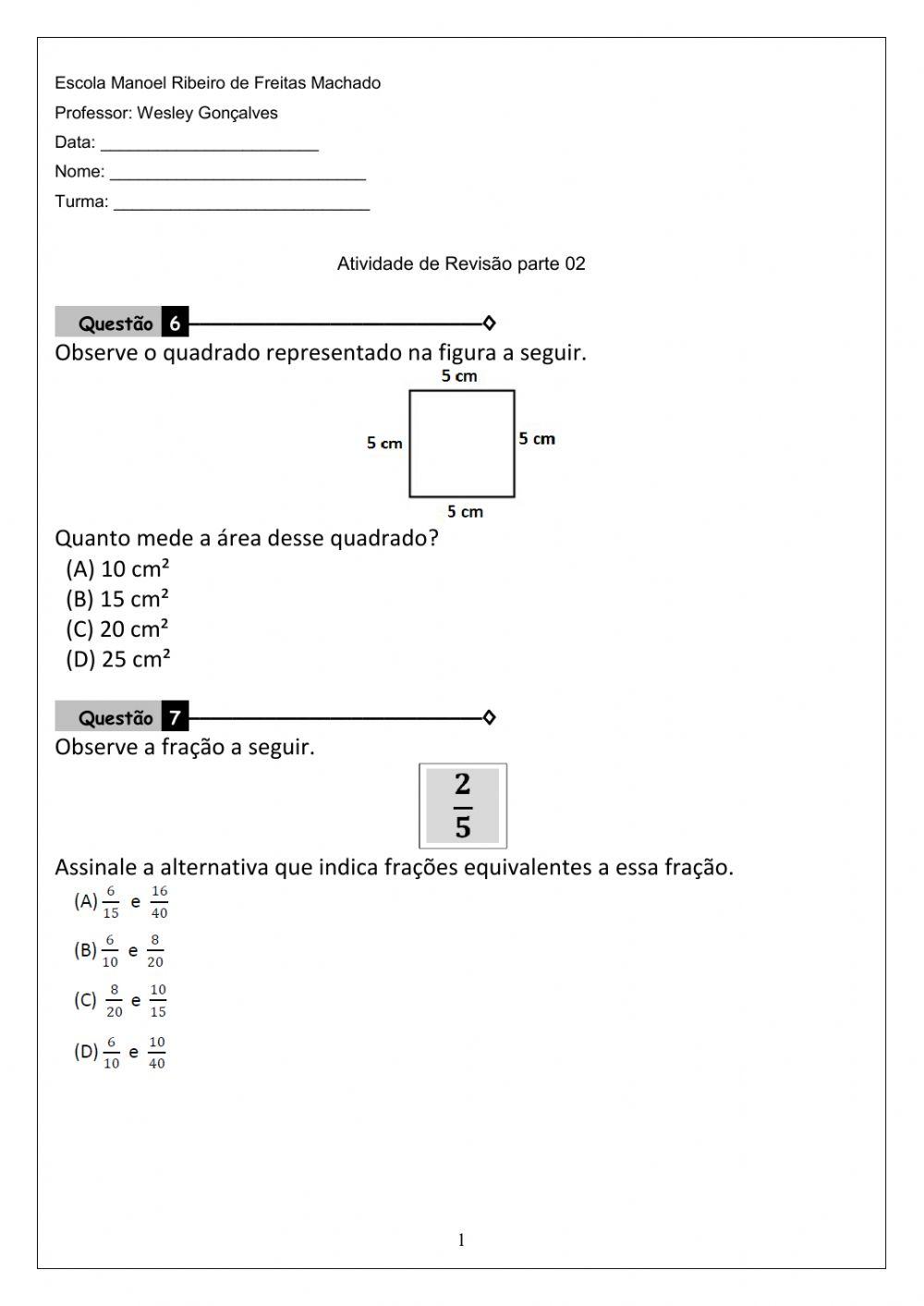 Atividade de Matemática