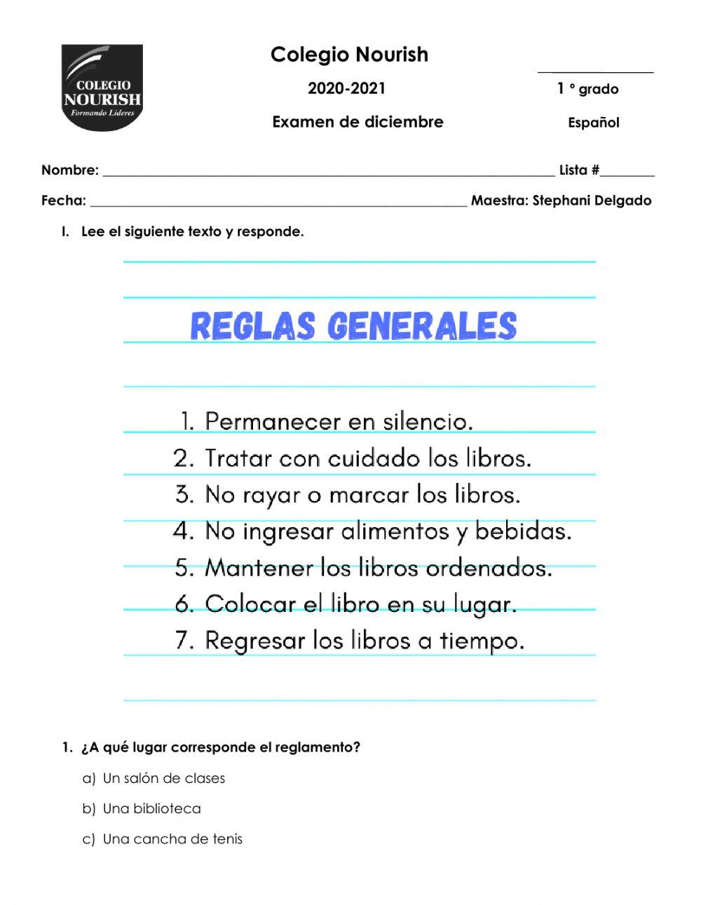 Examen de español 1°
