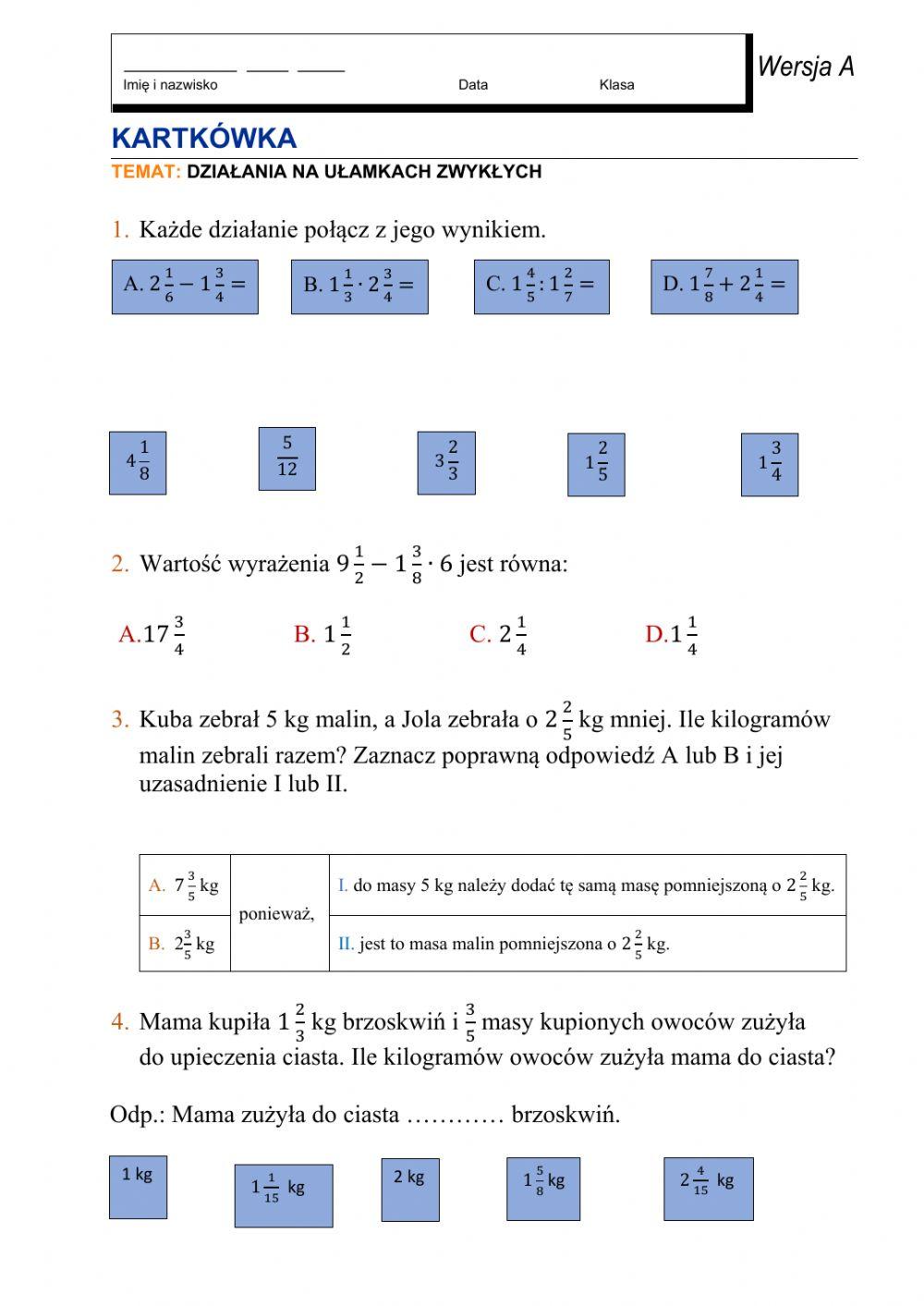 Działania na ułamkach zwykłych
