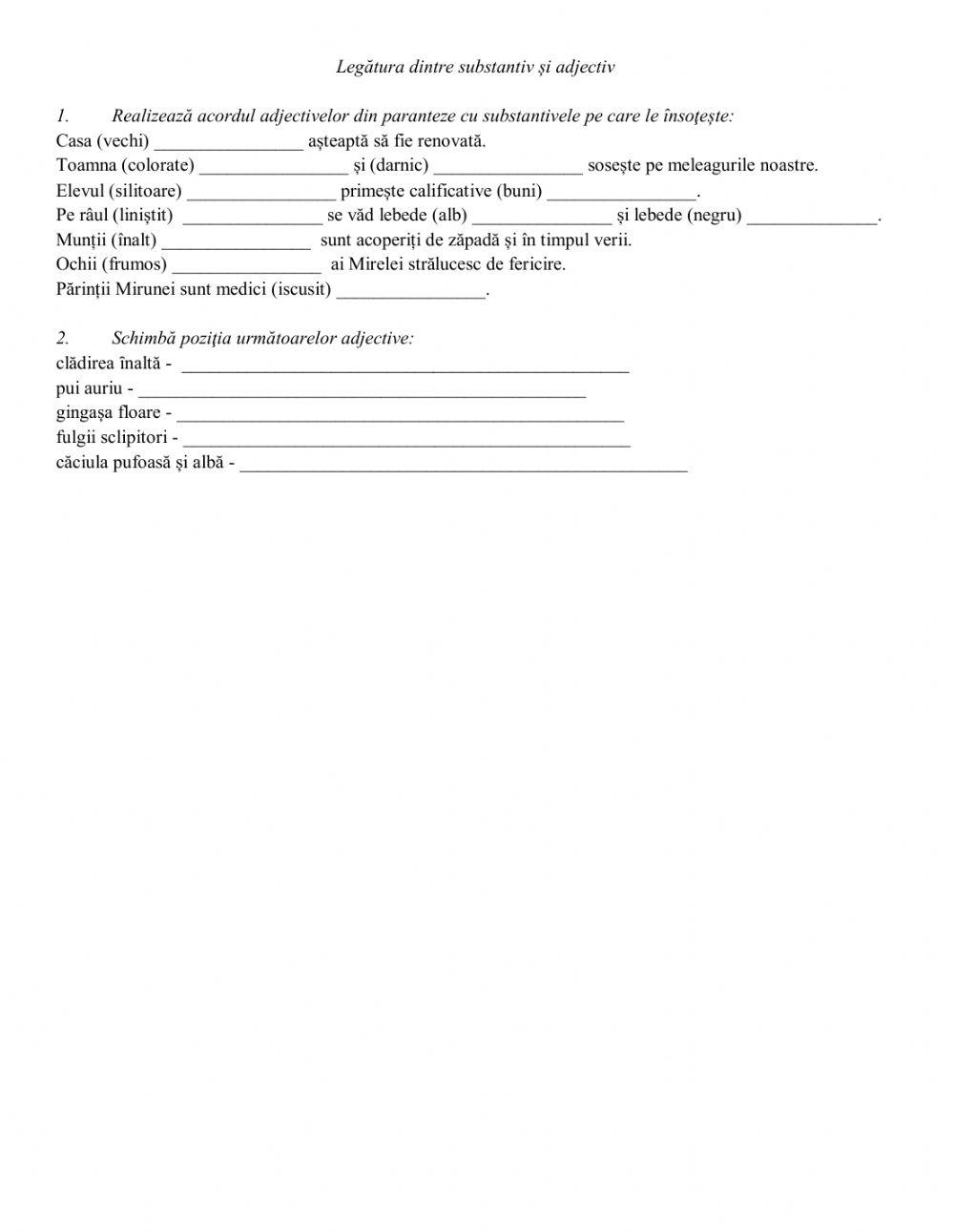 Legătura dintre substantiv și adjectiv