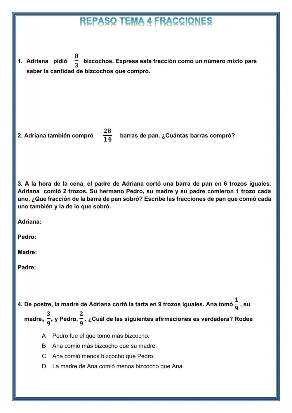 Repaso unidad 4 fracciones