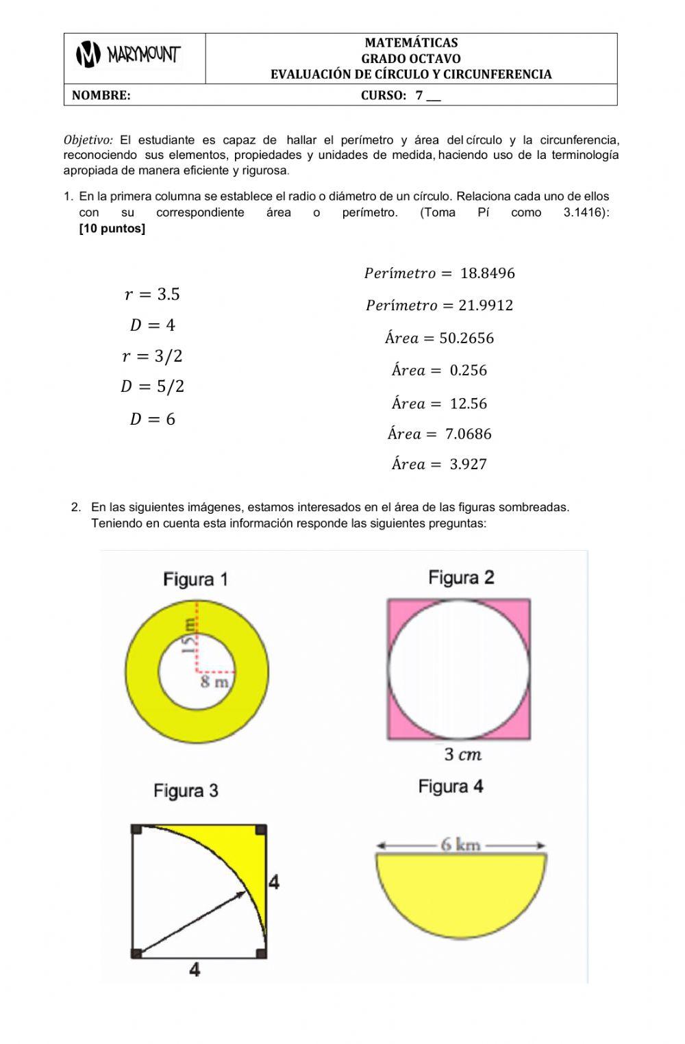 Evaluación Círculo y circunferencia