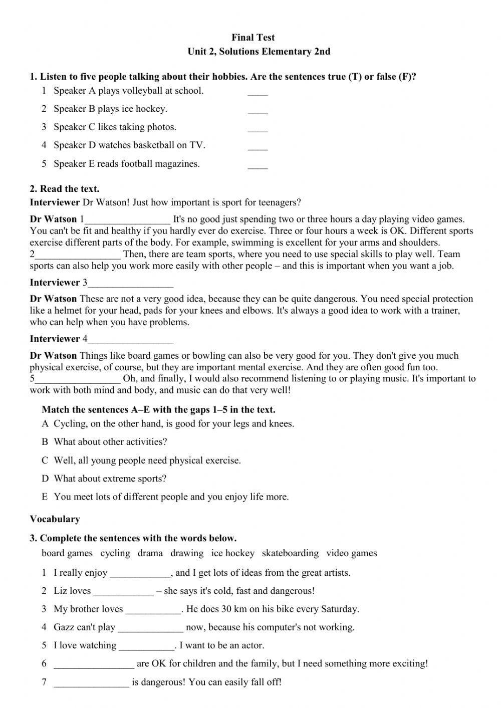 Solutions Elementary Unit 2