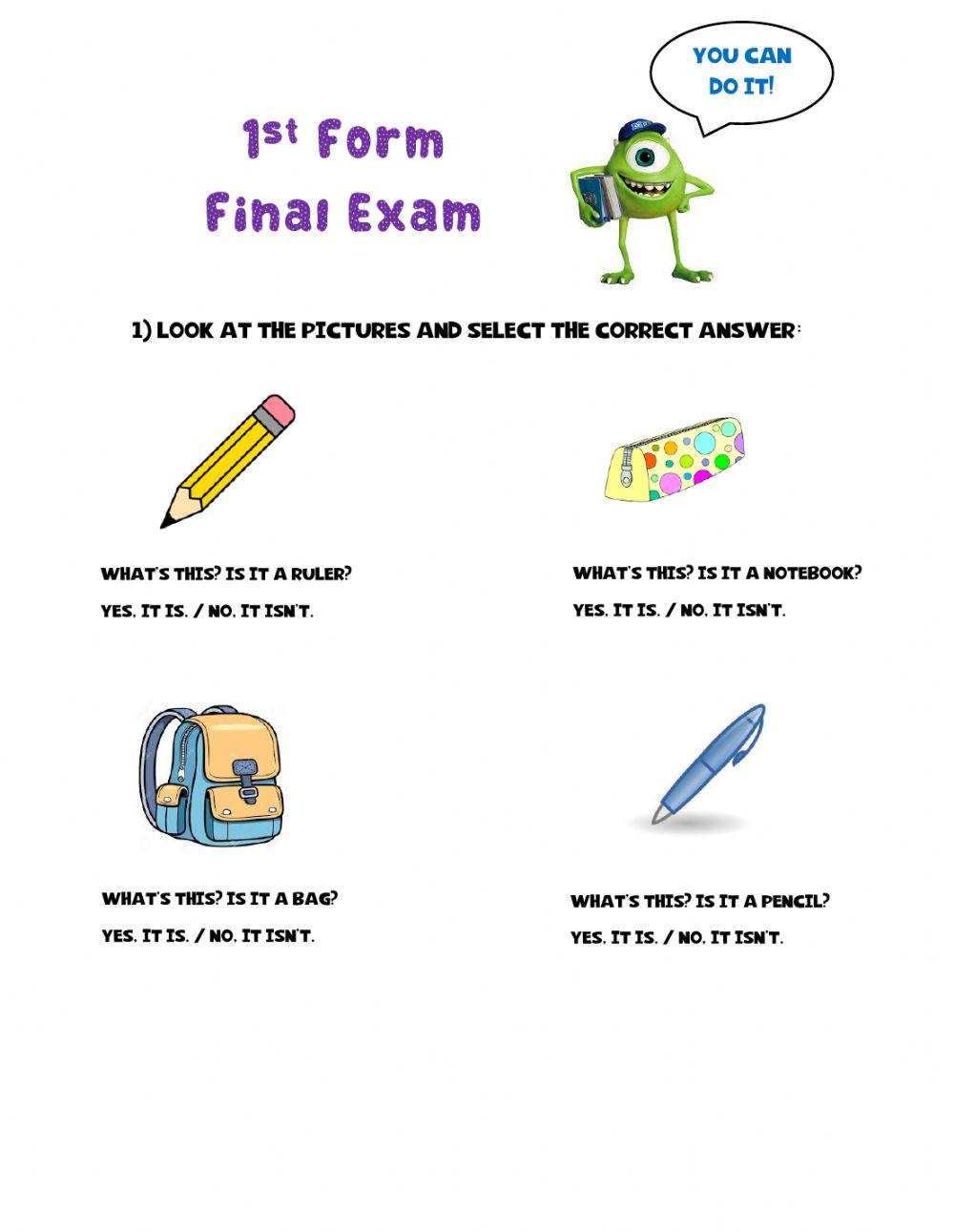 First form's final exam