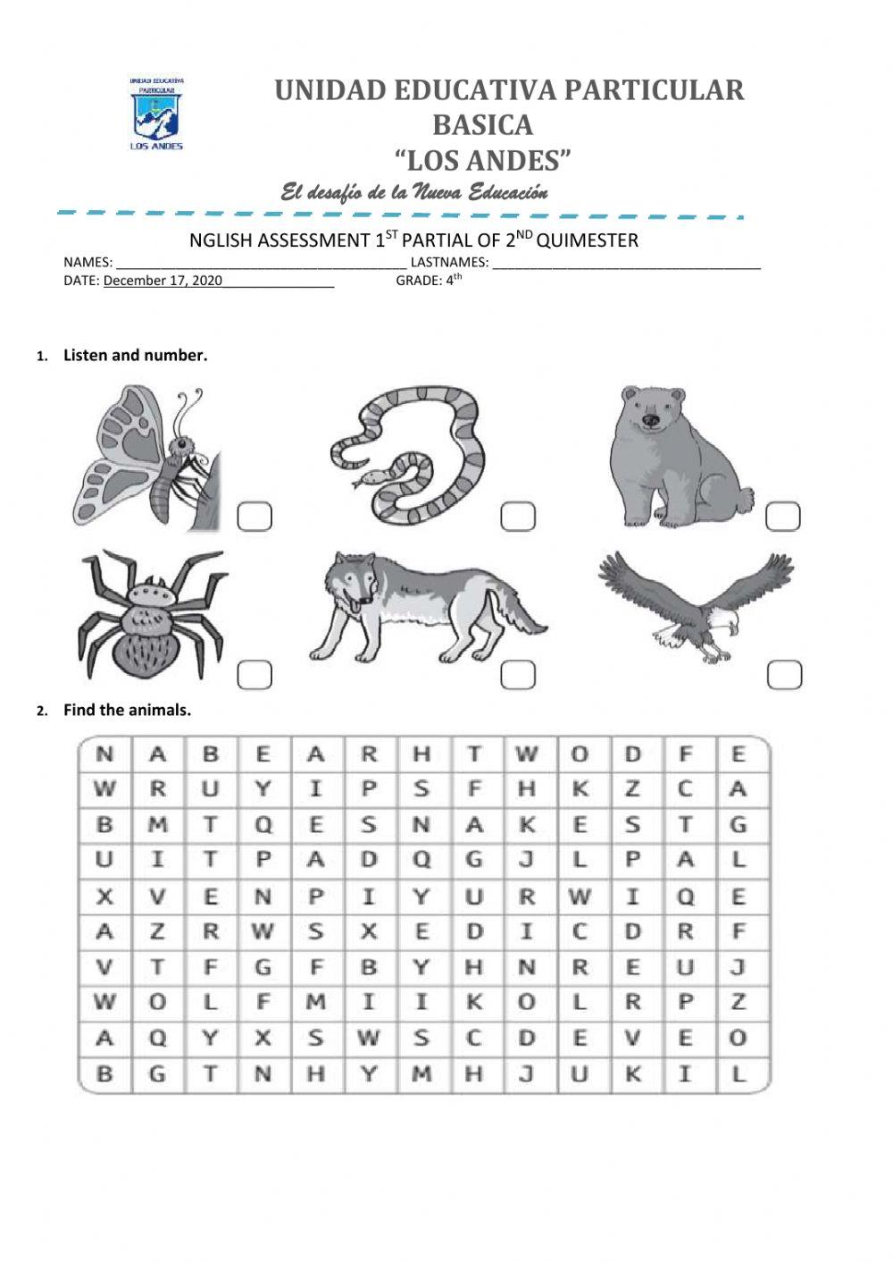 English assessment for 4th EGB