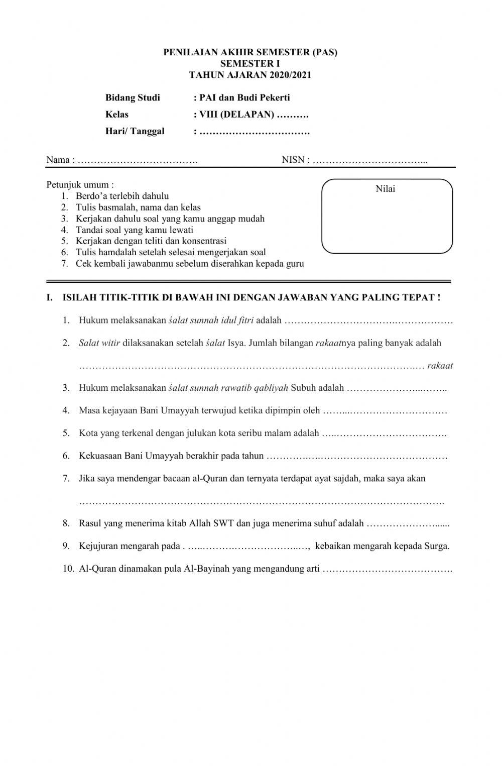 Latihan Ulangan Akhir worksheet | Live Worksheets