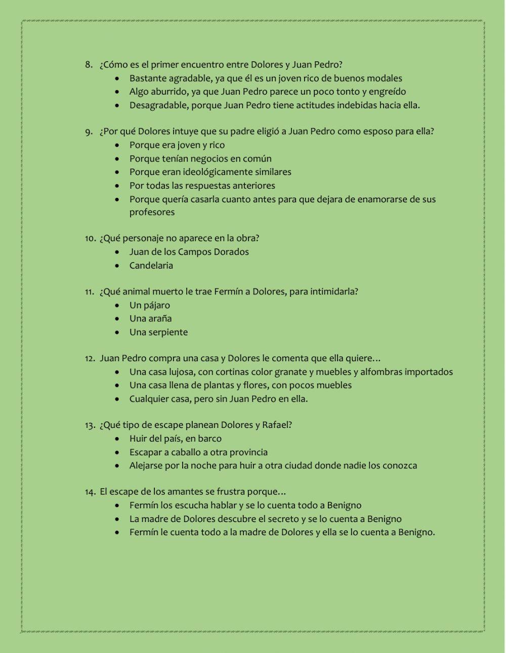 Comprobación de lectura de La malasangre