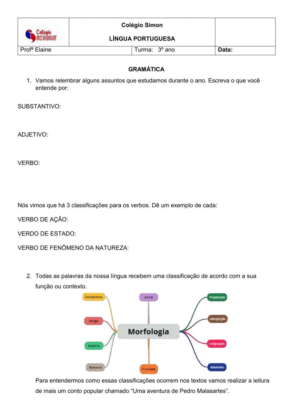 Revisão de substantivo, adjetivo e verbo