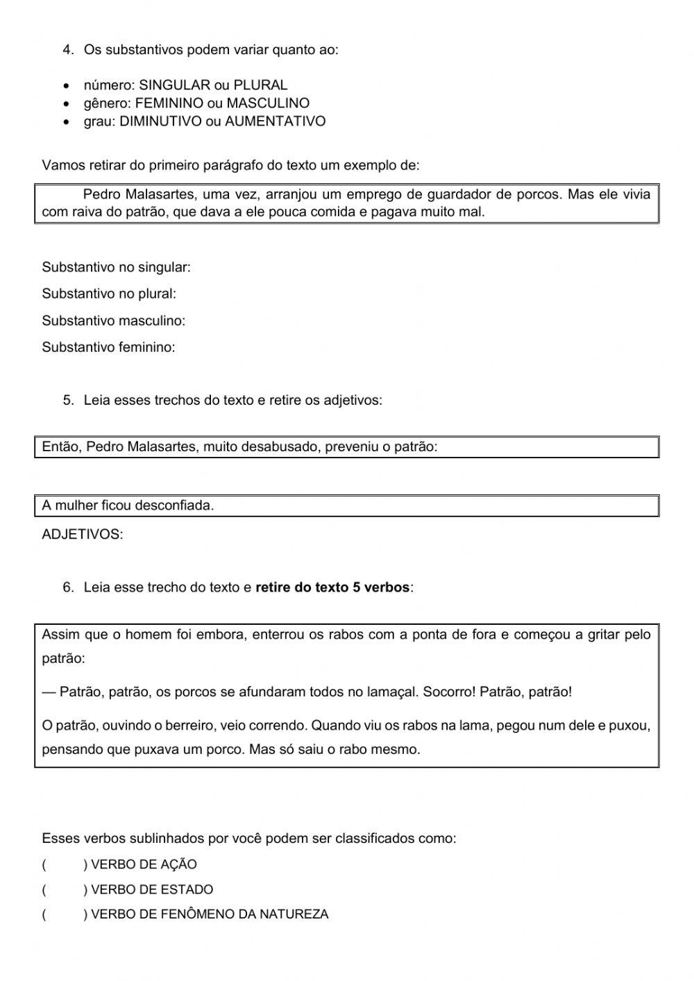 Revisão de substantivo, adjetivo e verbo