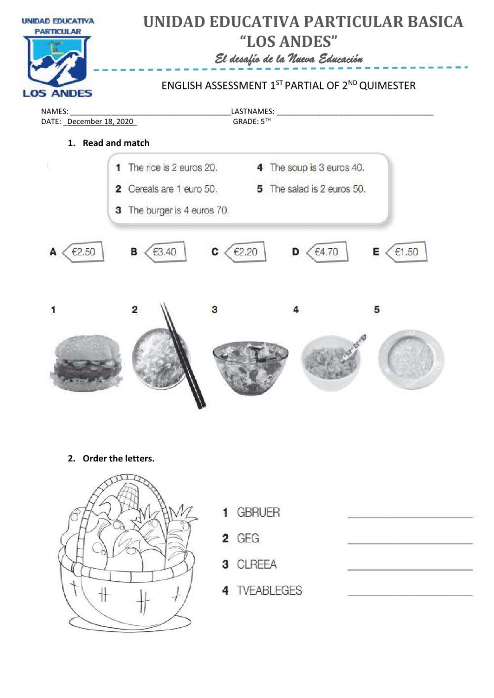 English assessment for 5th EGB