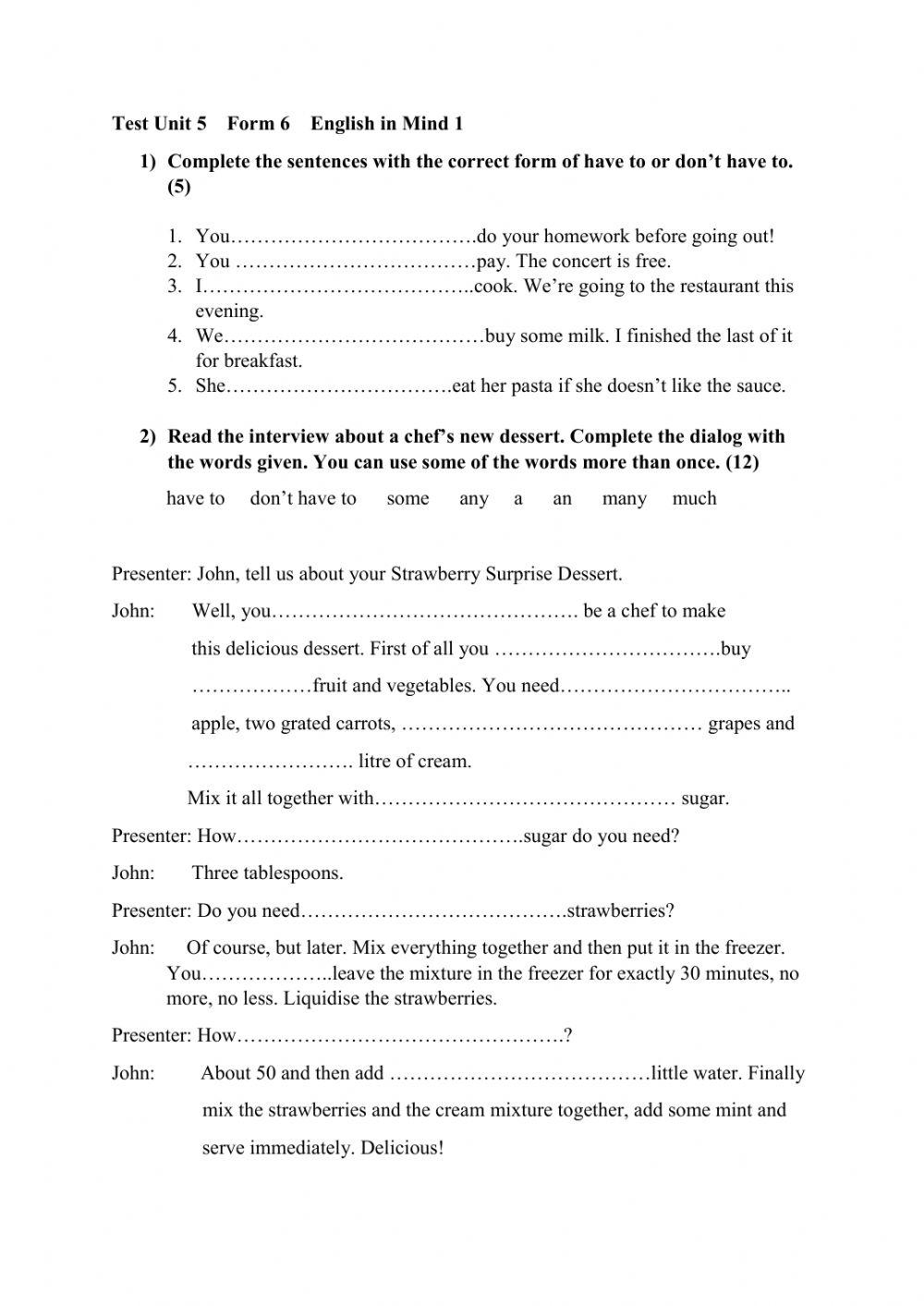 Test Unit 5 Form6 English in Mind 1