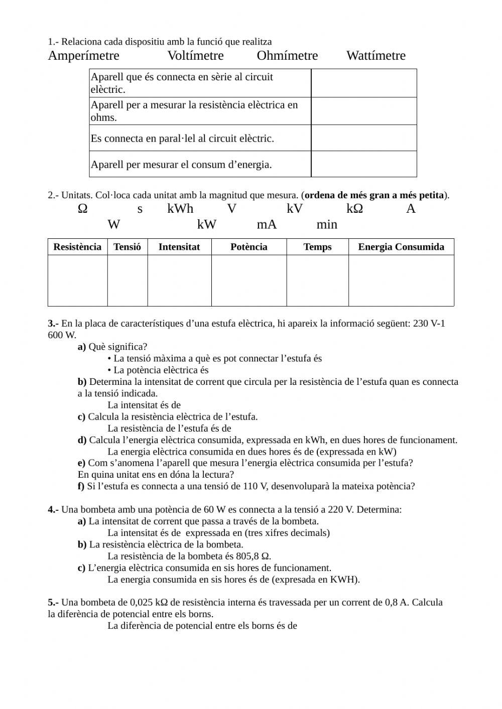 ExercicisPotència i energía elèctrica