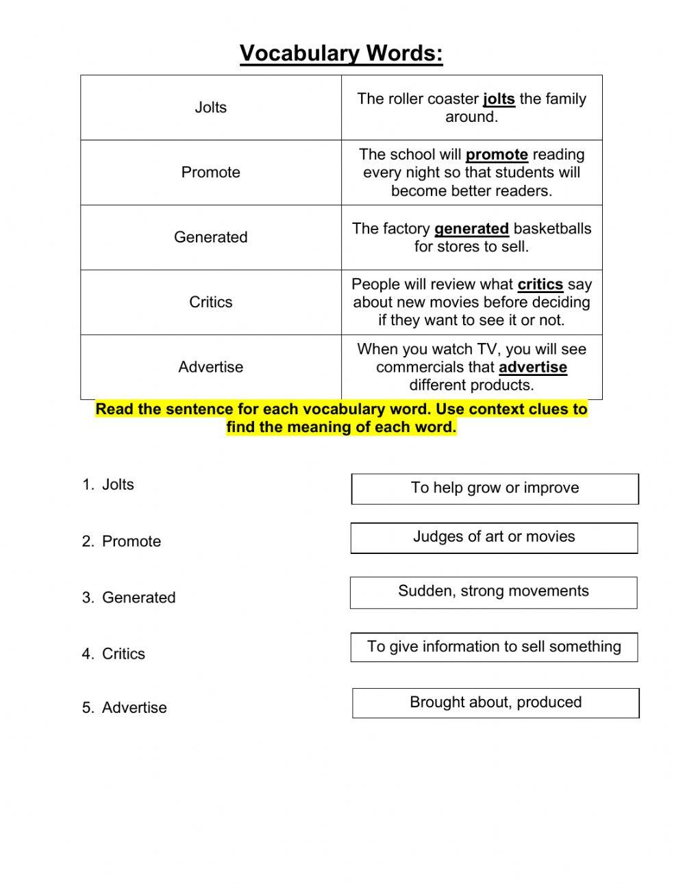 Grade 4 lesson 7 context clues pt2 1 11 21 worksheet live worksheets