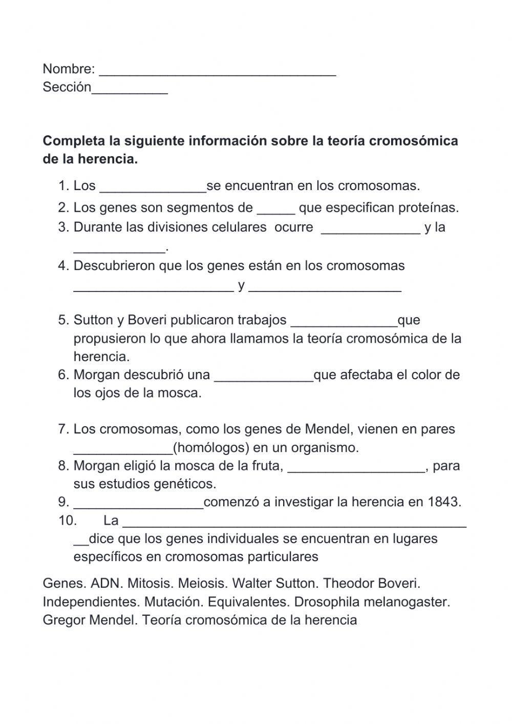 Teoría cromosómica de  la Herencia