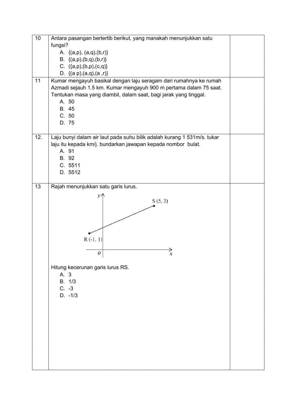 Bahagian A PAT Matematik Tingkatan 2