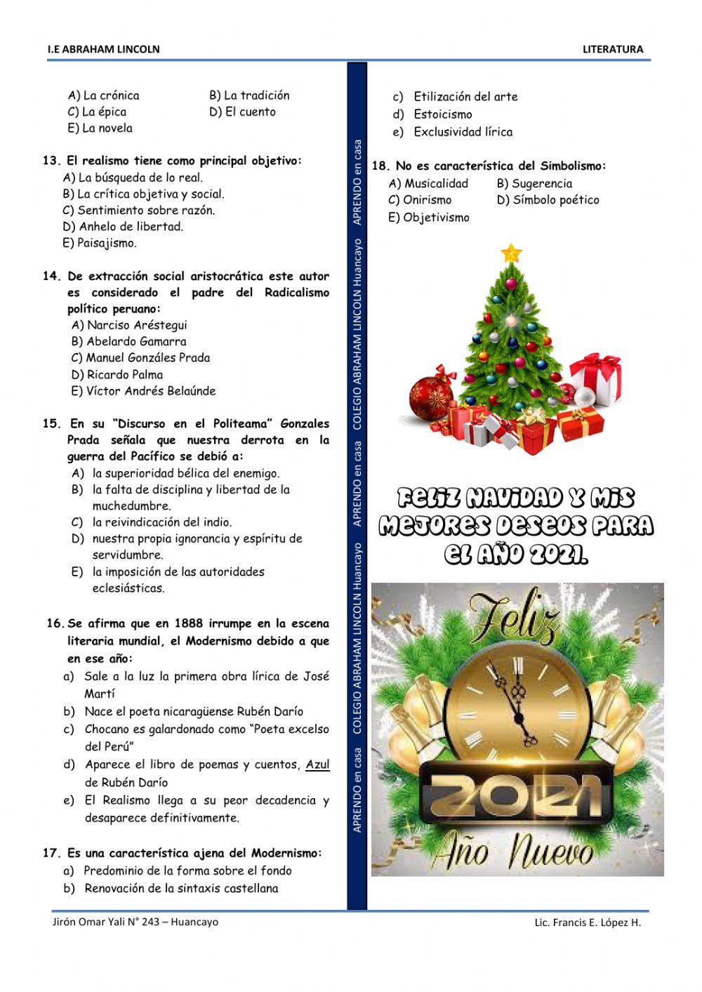 Exam. 4to Bim - Pre - U - LIT