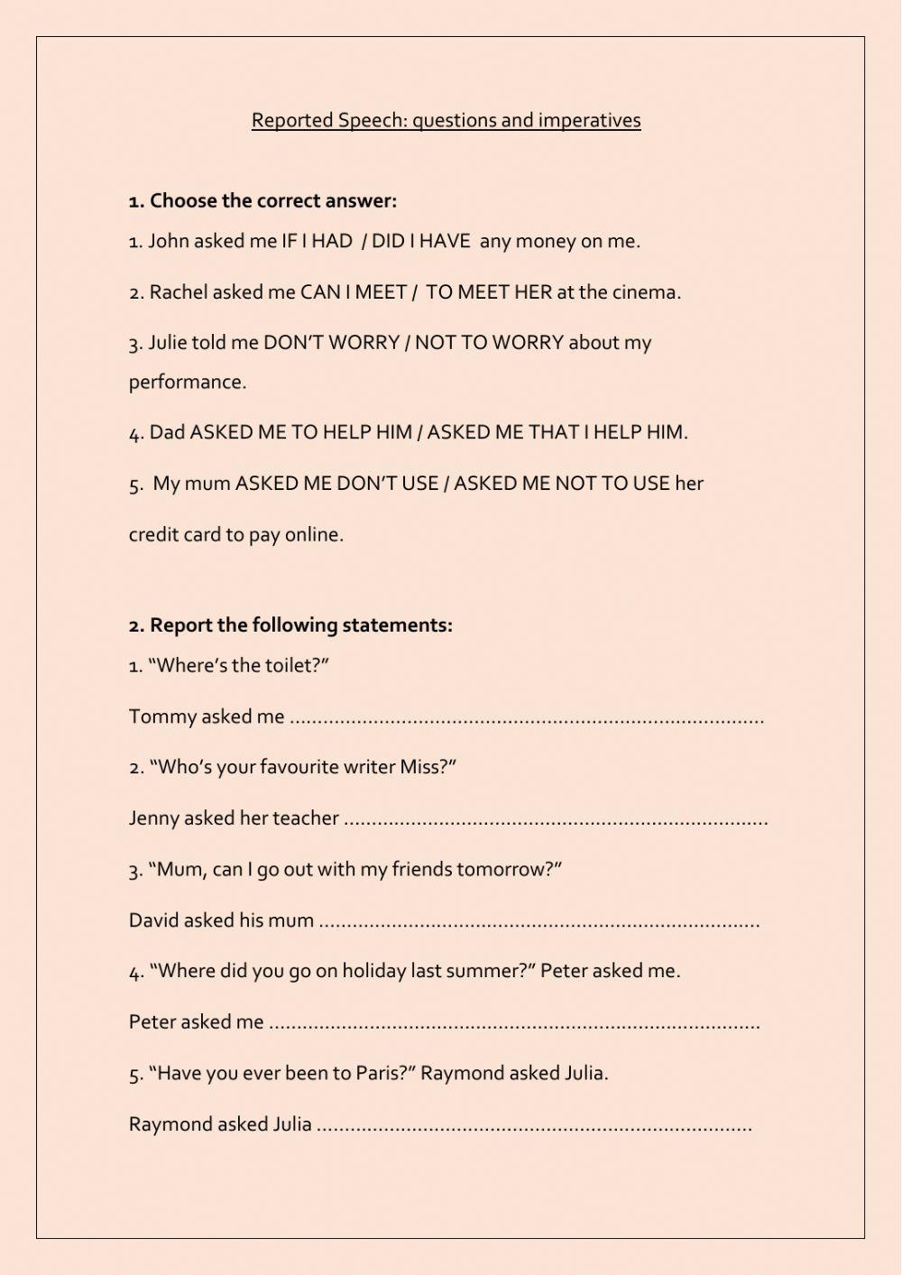 Reported speech questions and imperatives