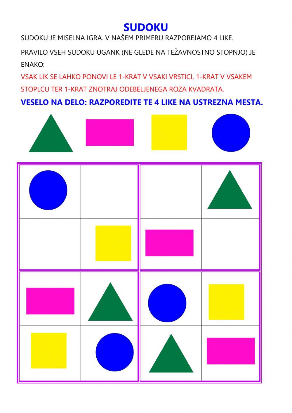 Revision- colours, shapes, months, sudoku