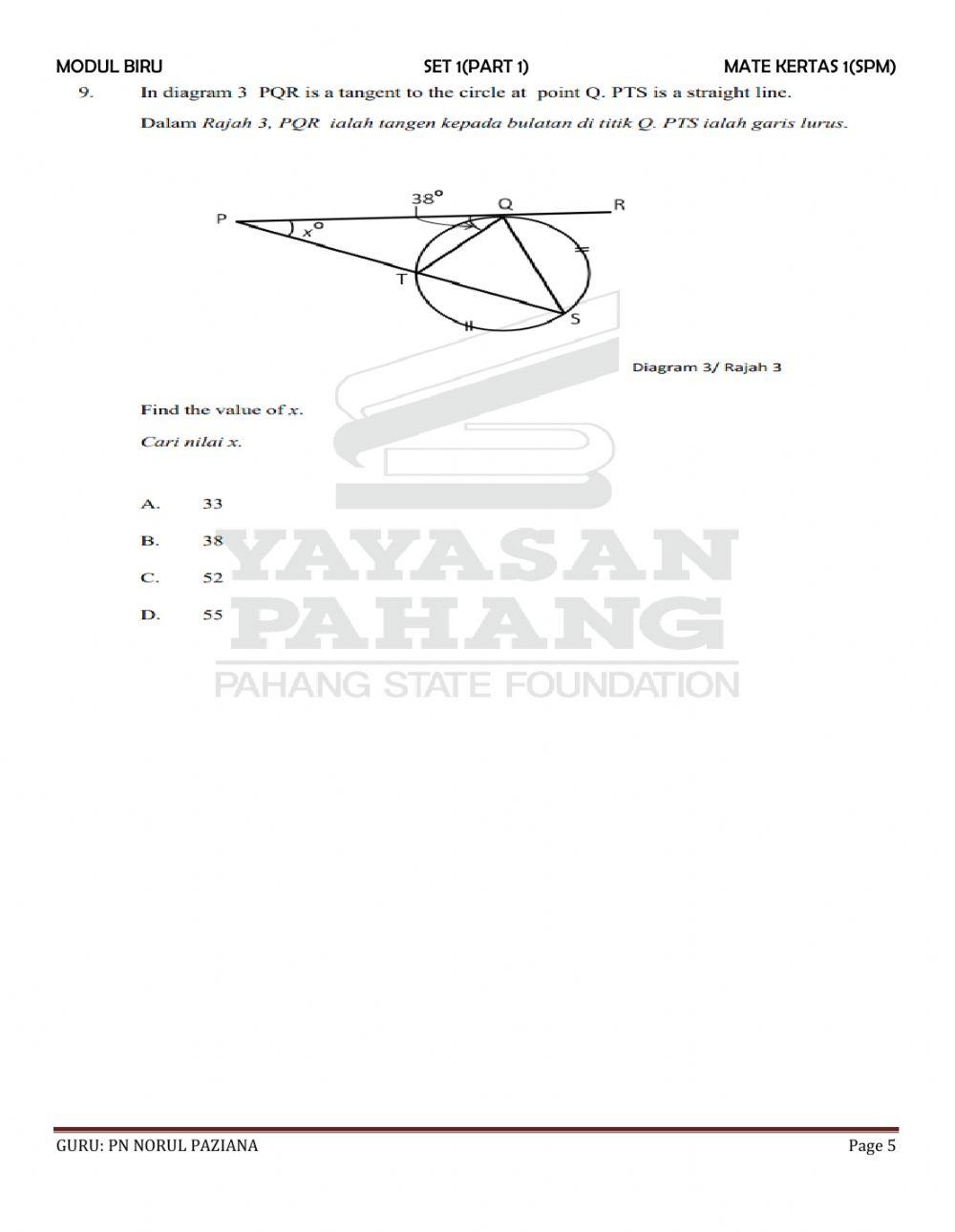 Latihan matematik kertas 1