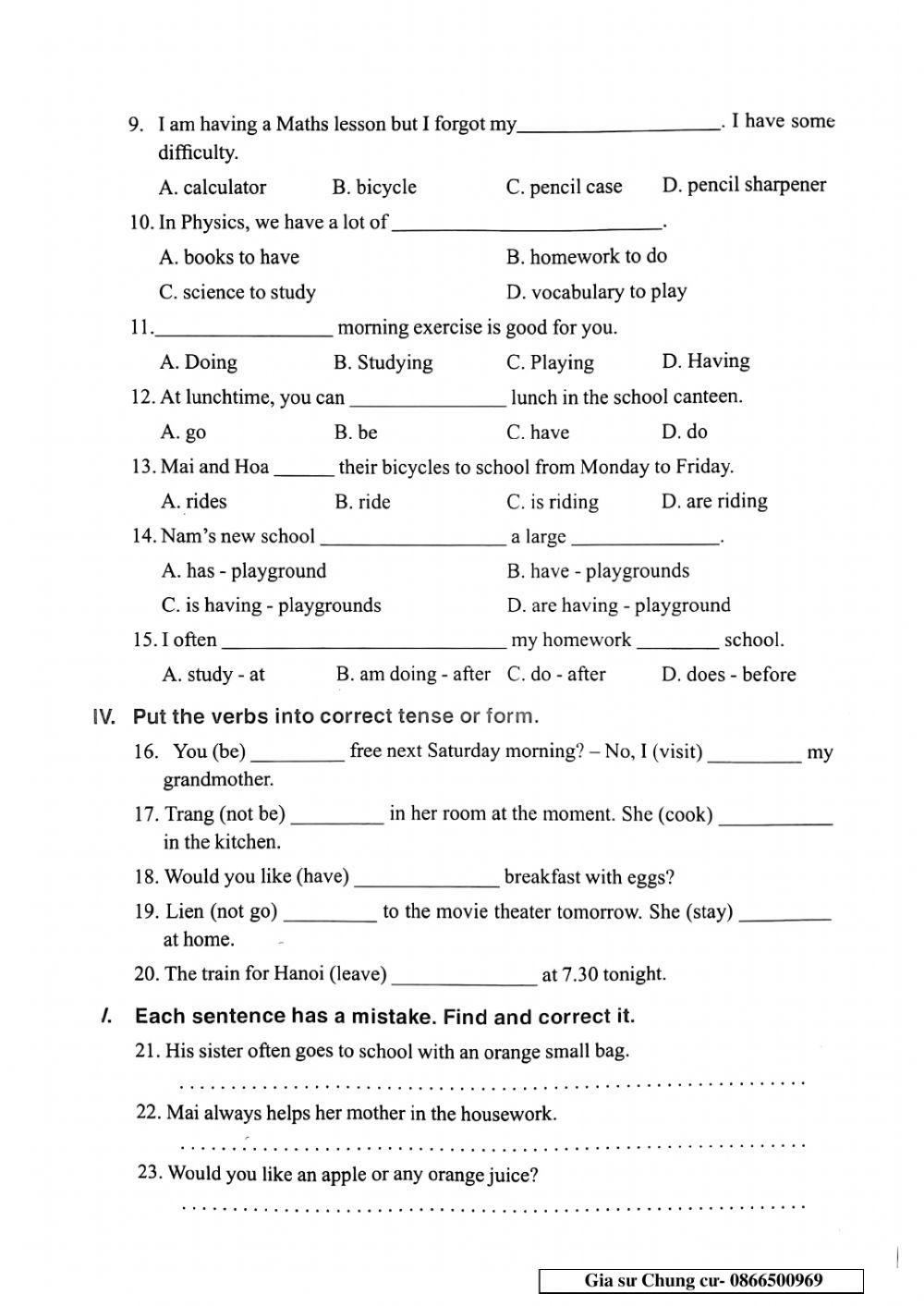 English 6 - Đề số 31