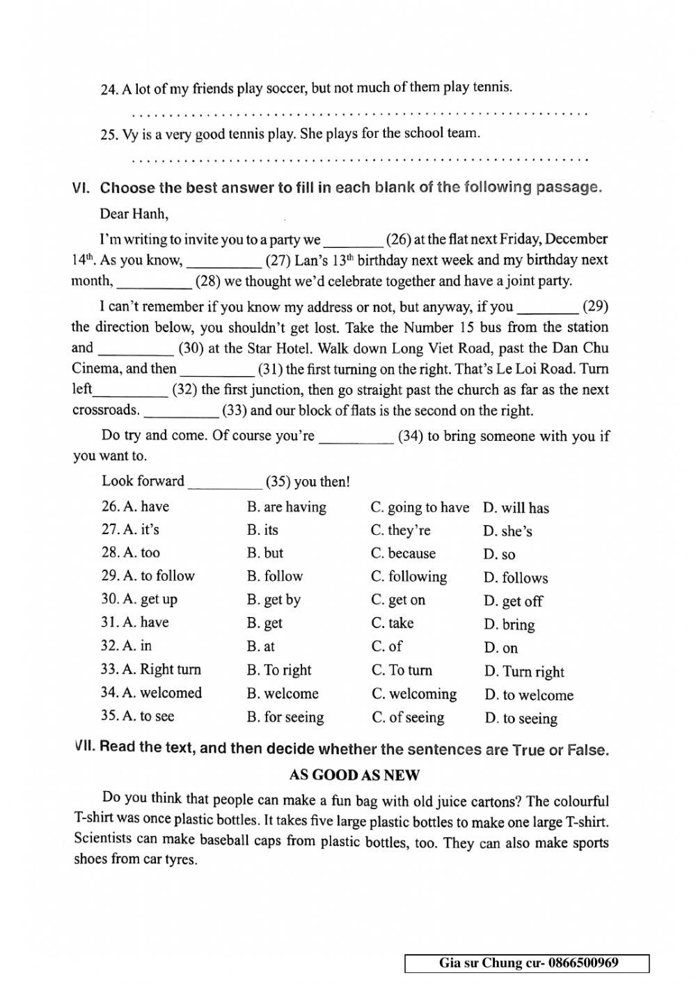 English 6 - Đề số 31